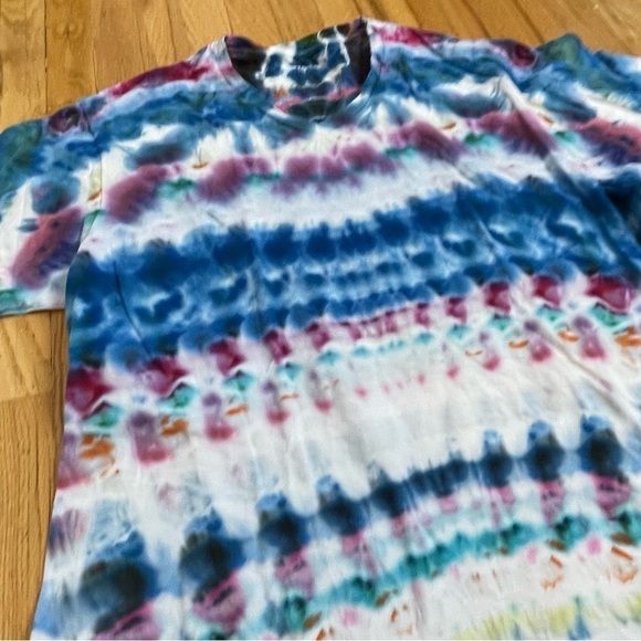 Hand tie dyed tshirt cosmic egg psychedelic kaleidoscope vneck 2XL blue - Picture 4 of 8
